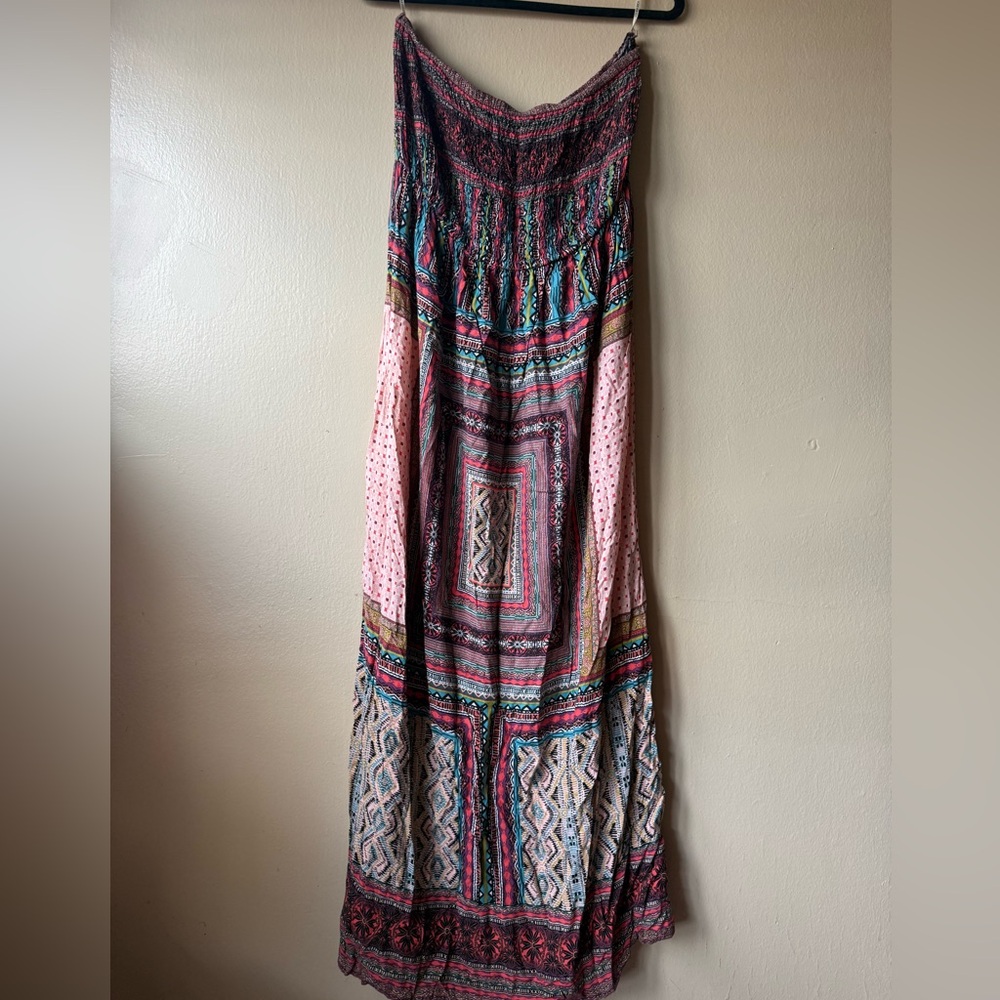 Forever 21+ Patchwork Design Strapless Maxi Dress